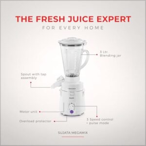 Sujata Megamix 900W Mixer Grinder & Blender, 3000ml Jar image 3