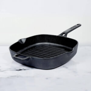 Meyer Pre-Seasoned Cast Iron Grill Pan, 25 cm | Char Sear Marks, Induction & Gas Compatible