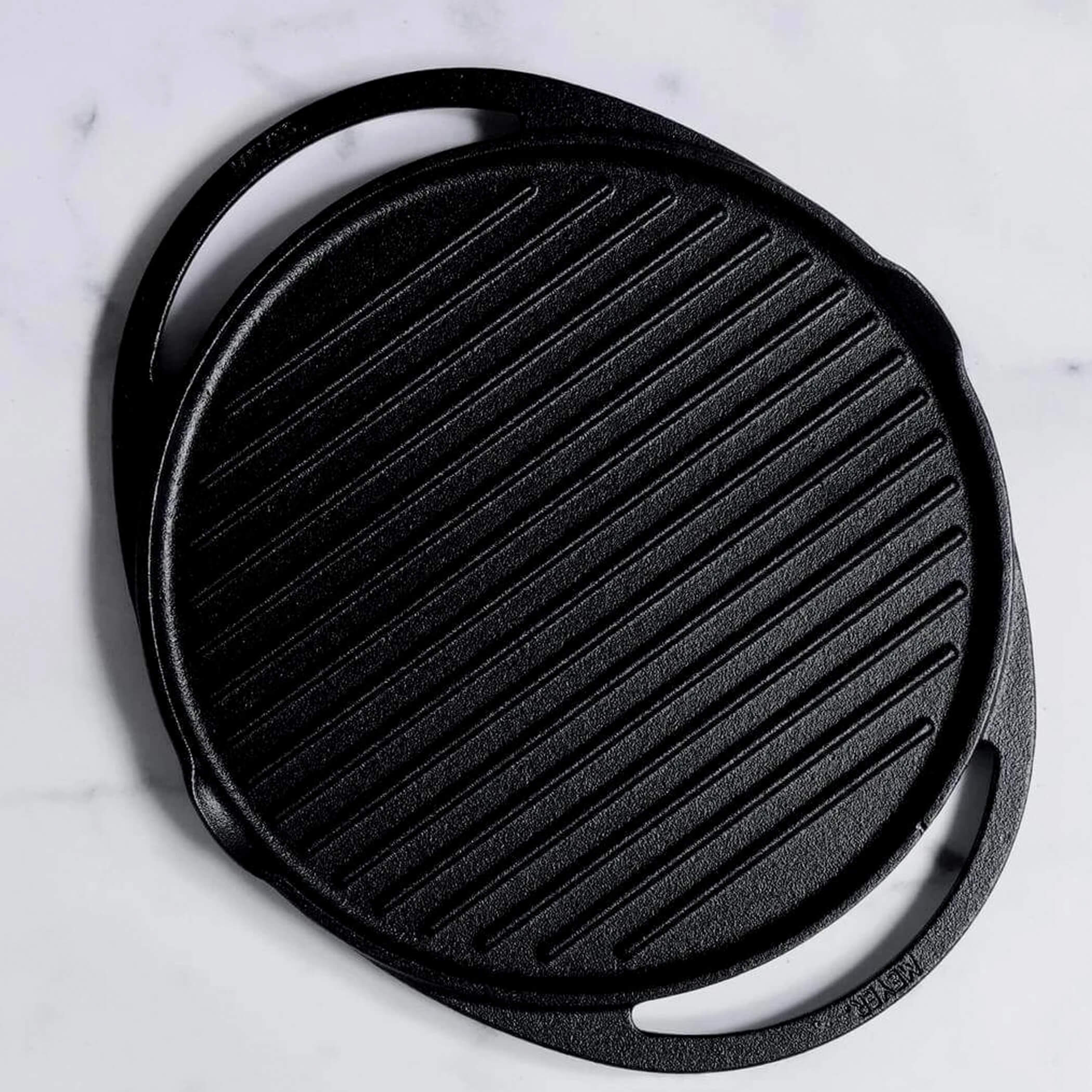 Meyer Pre-Seasoned Cast Iron 2-in-1 Grill & Griddle, 30 cm | Reversible Grill Pan + Dosa Tawa