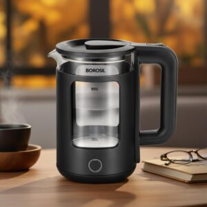 Borosil 1380 W Cooltouch 1.5L Electric Glass Kettle | Borosilicate Glass Body with Blue LED | Cool Touch Exterior | Auto Shut Off | 360° Base | 2 Year Warranty