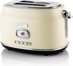 Westinghouse Retro 2-Slice 800W Pop-Up Toaster | 6 Browning Levels, Bun Warmer, Defrost & Reheat, Removable Crumb Tray | 2 Years Warranty – White