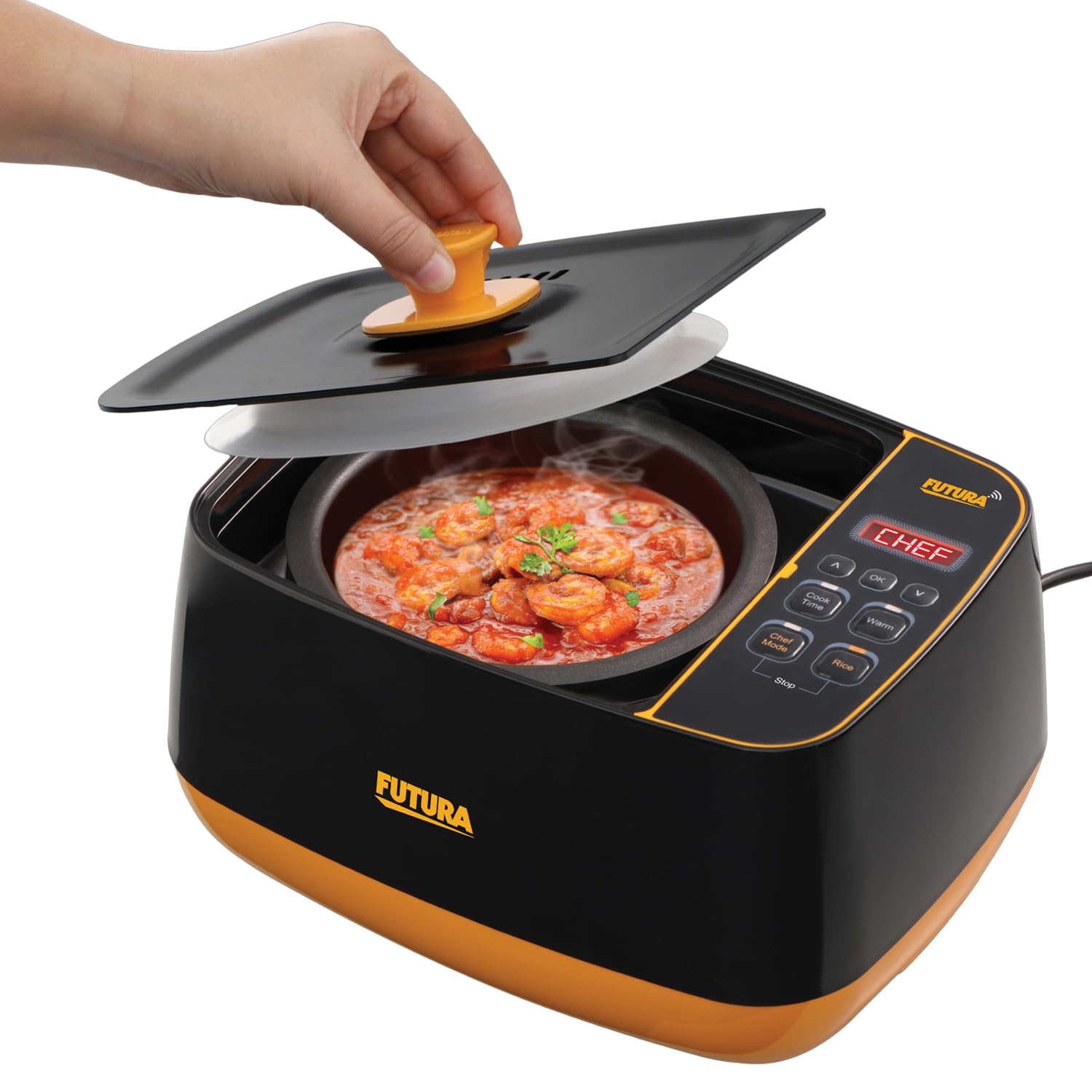 Hawkins Futura Smart Pot with Smart App, 2 Litre Smart Electric Cooker | Wi-Fi App Control | Automatic Rice Cooking | Slow Cooking, Sauté, Fry, Steam & Warm Functions | 100+ Guided Recipes | Portable Table-Top Cooker | Black (FSP1W)
