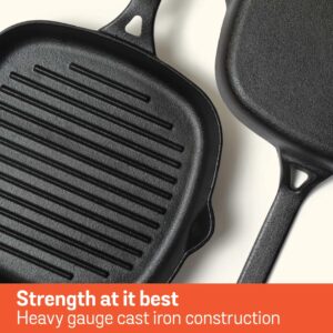 Meyer Pre-Seasoned Cast Iron Grill Pan, 25 cm | Char Sear Marks, Induction & Gas Compatible image 9