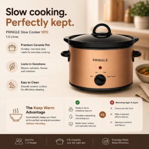 Pringle FW1810 Electric Slow Cooker 1.5L | Ceramic Pot with Glass Lid, Slow-Cook & Keep-Warm, Removable Pot image 7
