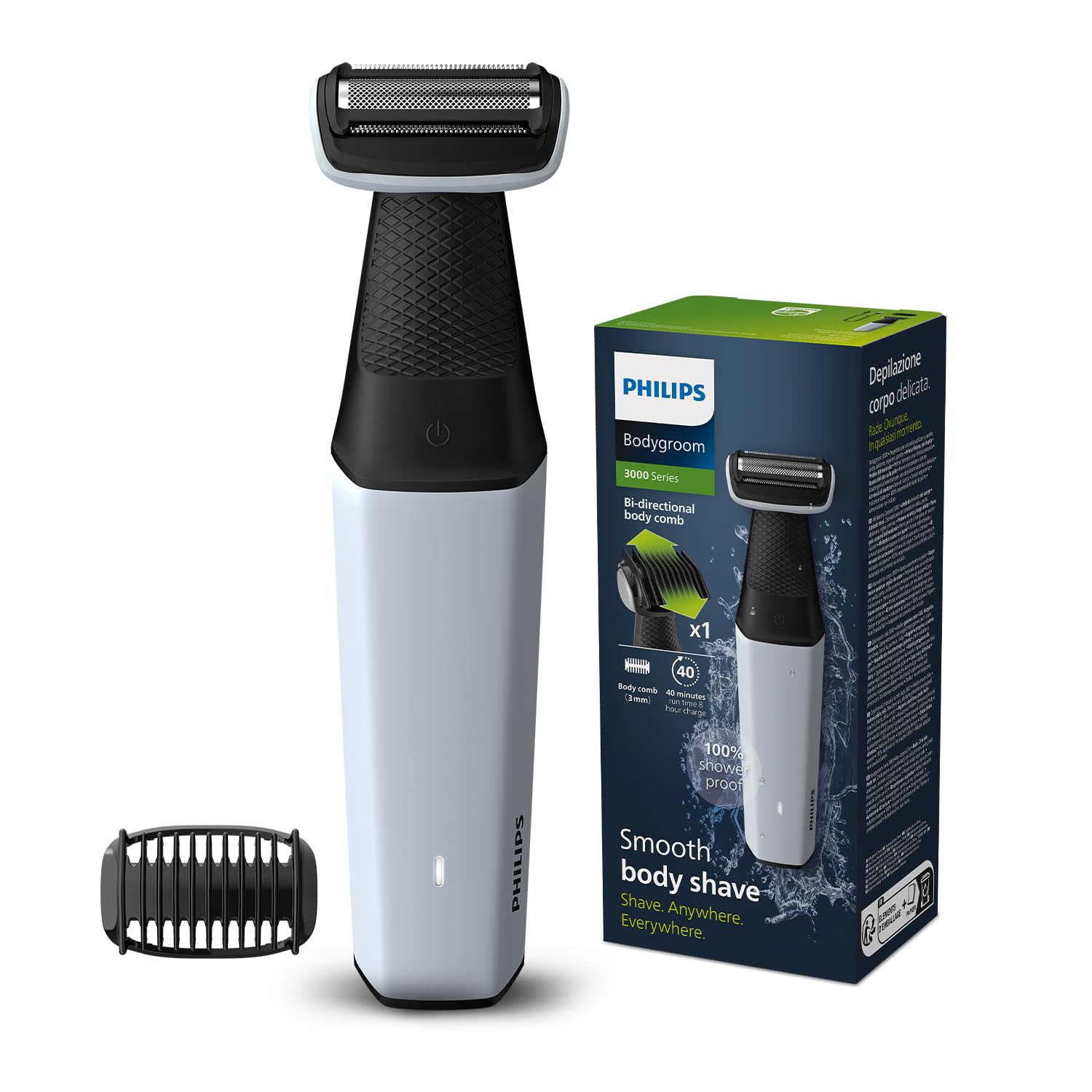Philips BG3007/01 Body Groomer for Men | 100% Waterproof, Skin Protection System, 40-Min Cordless Runtime | 2-Year Warranty