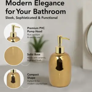 Earth 2-Piece Ceramic Bathroom Set, Gold | Soap Dispenser & Tumbler | Premium Washbasin Accessories image 3