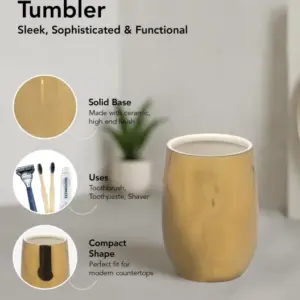 Earth 2-Piece Ceramic Bathroom Set, Gold | Soap Dispenser & Tumbler | Premium Washbasin Accessories image 4