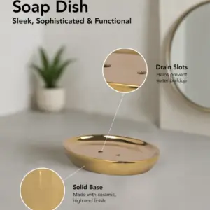 Earth 2-Piece Ceramic Bathroom Set, Gold | Soap Dispenser & Tumbler | Premium Washbasin Accessories image 5