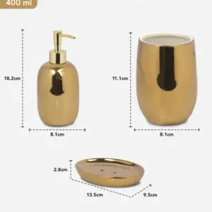 Earth 2-Piece Ceramic Bathroom Set, Gold | Soap Dispenser & Tumbler | Premium Washbasin Accessories image 6