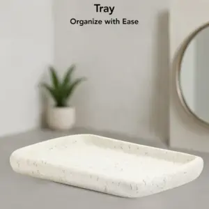 Myra 3-Piece Polyresin Bathroom Accessory Set | Soap Dispenser, Tumbler & Toothbrush Holder | Stone-Effect Washbasin Set image 5