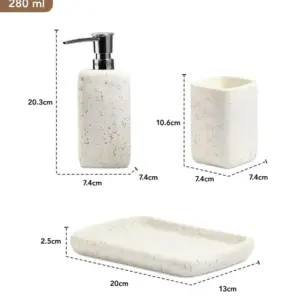 Myra 3-Piece Polyresin Bathroom Accessory Set | Soap Dispenser, Tumbler & Toothbrush Holder | Stone-Effect Washbasin Set image 6