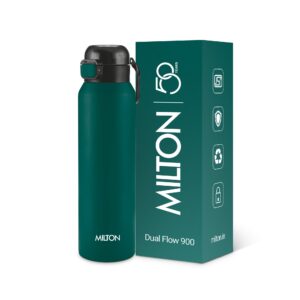 Milton Dual Flow Thermosteel Water Bottle | Double-Wall Vacuum Insulated, Hot & Cold, Leak-Proof & BPA-Free - Dark Green, 900 ml
