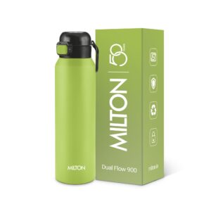 Milton Dual Flow Thermosteel Water Bottle | Double-Wall Vacuum Insulated, Hot & Cold, Leak-Proof & BPA-Free - Neon Green, 900 ml