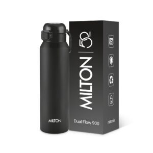 Milton Dual Flow Thermosteel Water Bottle | Double-Wall Vacuum Insulated, Hot & Cold, Leak-Proof & BPA-Free - Black, 900 ml