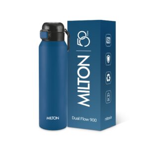 Milton Dual Flow Thermosteel Water Bottle | Double-Wall Vacuum Insulated, Hot & Cold, Leak-Proof & BPA-Free - Dark Blue, 900 ml