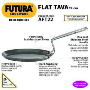 Hard Anodised Flat Tava 22 cm (4.06 mm Thick) (AFT22) image 2