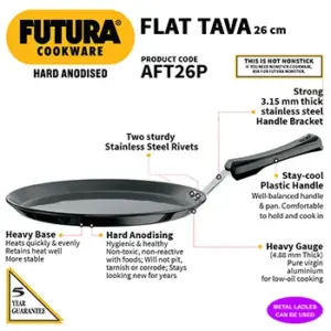 Hard Anodised Flat Tava 30 cm (Plastic Handle, 4.88 mm Thick) (AFT26P) image 2