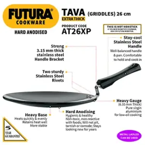 Hard Anodised Tava 26 cm (6.35 mm Thick, Plastic Handle) (AT26XP) image 2