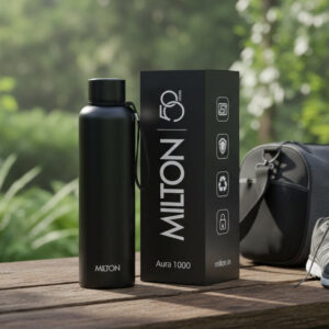 Milton Aura Thermosteel Bottle – Black, 1000 ml