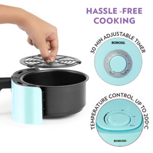 Borosil 1.2L Compact Electric Air Fryer | 4-in-1 Fry, Grill, Roast & Bake, Space-Saving Design | Blue image 10