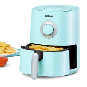 Borosil 1.2L Compact Electric Air Fryer | 4-in-1 Fry, Grill, Roast & Bake, Space-Saving Design | Blue image 2