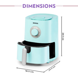 Borosil 1.2L Compact Electric Air Fryer | 4-in-1 Fry, Grill, Roast & Bake, Space-Saving Design | Blue image 4