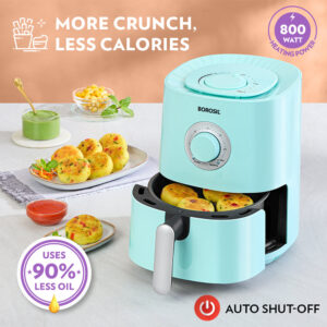 Borosil 1.2L Compact Electric Air Fryer | 4-in-1 Fry, Grill, Roast & Bake, Space-Saving Design | Blue image 5