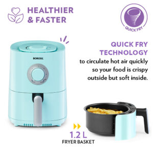 Borosil 1.2L Compact Electric Air Fryer | 4-in-1 Fry, Grill, Roast & Bake, Space-Saving Design | Blue image 6