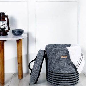 Pano Stripe Multi-Purpose Laundry Basket with Lid | Foldable Storage Hamper - Charcoal