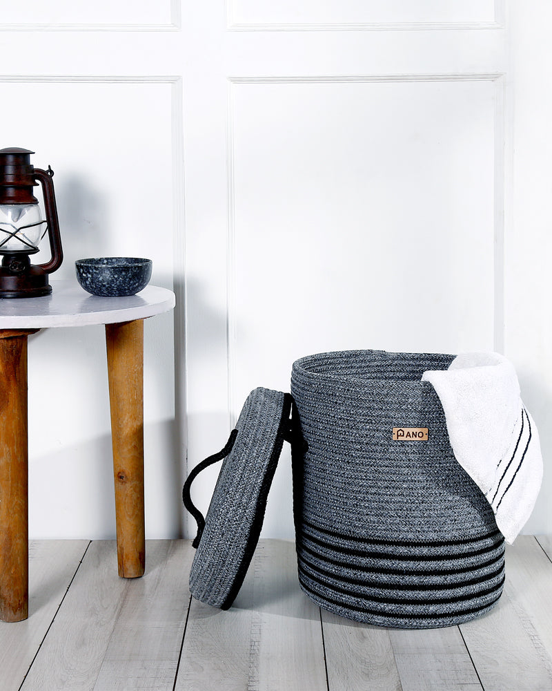 Pano Stripe Multi-Purpose Laundry Basket with Lid | Foldable Storage Hamper