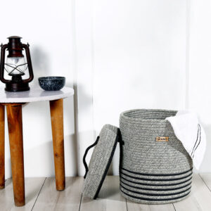 Pano Stripe Multi-Purpose Laundry Basket with Lid | Foldable Storage Hamper - Grey
