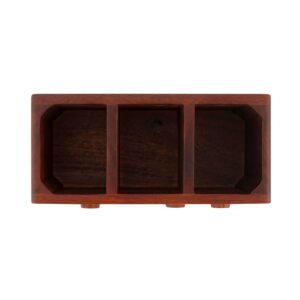 Brick Brown Dhun Solid Wood Cutlery Holder | Vintage Radio Design, 3 Compartments, Hand-Woven Rattan Panel image 9