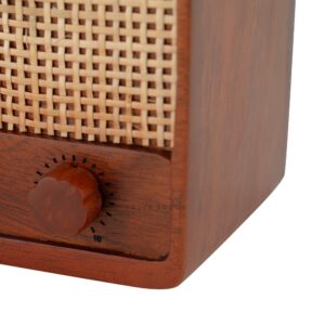 Brick Brown Dhun Solid Wood Cutlery Holder | Vintage Radio Design, 3 Compartments, Hand-Woven Rattan Panel image 10