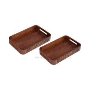 Brick Brown Duet Solid Wood Nested Serving Trays (Set of 2) image 8