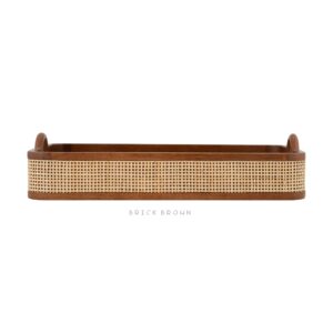 Brick Brown Tresso Solid Wood Serving Tray with Cane Webbing image 11