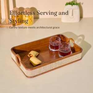 Brick Brown Tresso Solid Wood Serving Tray with Cane Webbing image 2