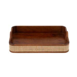 Brick Brown Tresso Solid Wood Serving Tray with Cane Webbing image 12