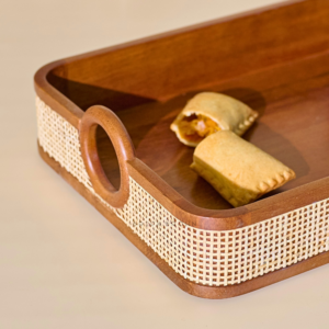 Brick Brown Tresso Solid Wood Serving Tray with Cane Webbing image 4