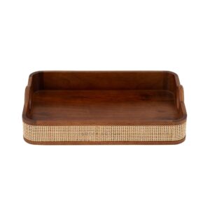 Brick Brown Tresso Solid Wood Serving Tray with Cane Webbing image 13
