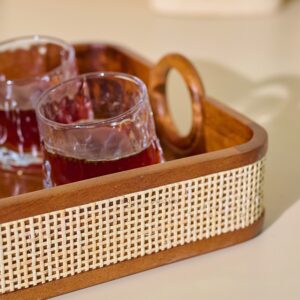 Brick Brown Tresso Solid Wood Serving Tray with Cane Webbing image 5