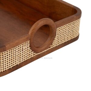 Brick Brown Tresso Solid Wood Serving Tray with Cane Webbing image 14