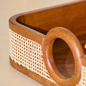 Brick Brown Tresso Solid Wood Serving Tray with Cane Webbing image 6