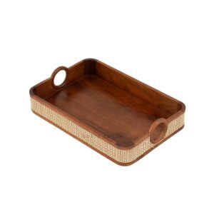 Brick Brown Tresso Solid Wood Serving Tray with Cane Webbing image 10