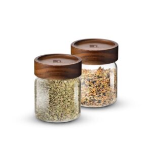 Bergner Acadia Borosilicate Glass Jar with Airtight Wooden Lid - 340 ml (Set of 2)