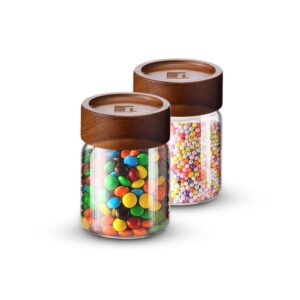 Bergner Acadia Borosilicate Glass Jar with Airtight Wooden Lid - 200 ml (Set of 2)