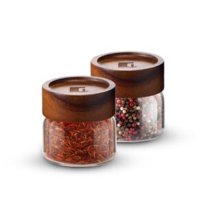 Bergner Acadia Borosilicate Glass Jar with Airtight Wooden Lid - 120 ml (Set of 2)