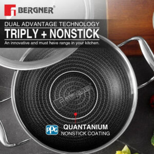 Bergner Hi-Tech Tri-Ply Stainless Steel 24cm (2.5L) Non-Stick Kadai image 3