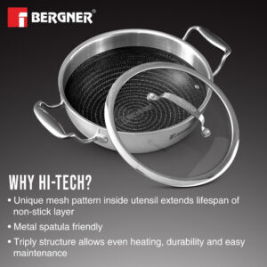 Bergner Hi-Tech Tri-Ply Stainless Steel 24cm (2.5L) Non-Stick Kadai image 4