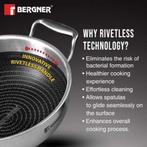Bergner Hi-Tech Tri-Ply Stainless Steel 24cm (2.5L) Non-Stick Kadai image 5
