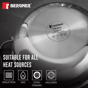 Bergner Hi-Tech Tri-Ply Stainless Steel 24cm (2.5L) Non-Stick Kadai image 7